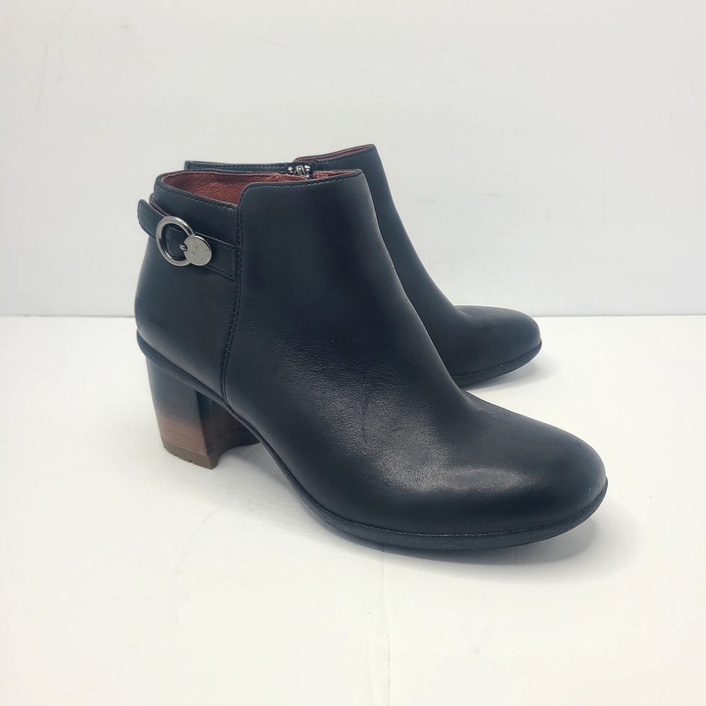 Dansko Perry Boots Black Leather Buckle Ankle Booties Waterproof Chunky Heel 38